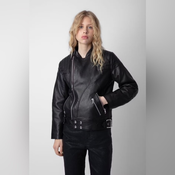 NWT Zadig Leather Jacket -Blouson Liliam Cuir - Picture 3 of 9